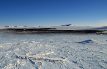 A sea of blue glacier ice where we set up our camp.