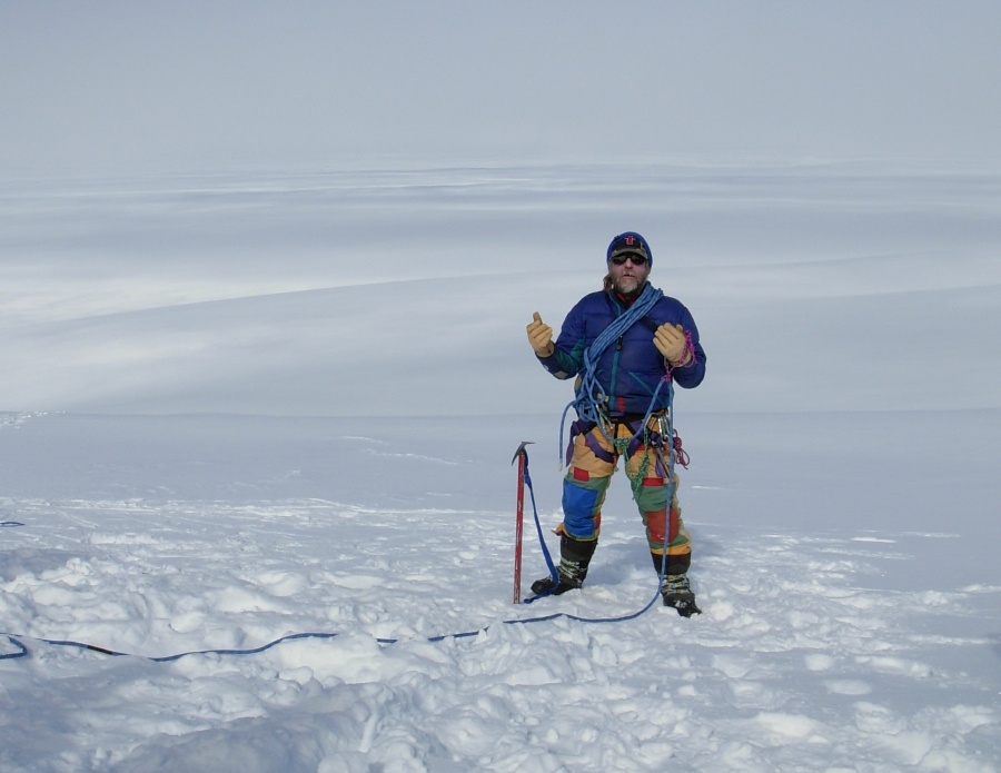 John Schutt, one of our mountaineers, teaching us the ropes about crevasse rescue.