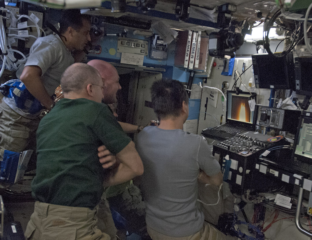 Sunflower, Broccoli, and I watch from our vantage behind our human crew as dragon begins its journey to our spaceship.