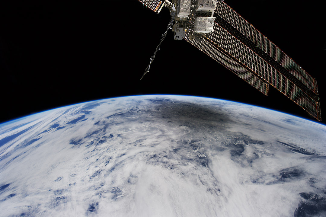 Annular eclipse from space; the shadow cast by the Moon looks just like it does in the astronomy textbooks.